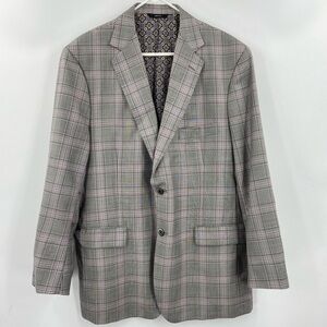 Allen Edmonds 44R 2 Button Blazer Sport Coat Wool Dual‎ Vent Plaid Gray Purple